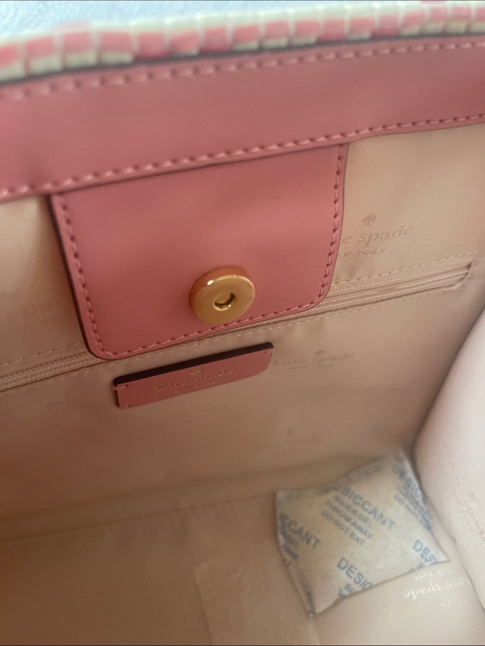 kate spade Pink and Cream Woven Top-Handle Satchel with Crossbody Strap - Picture 6 of 11